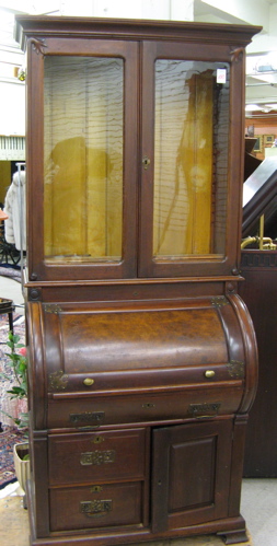 Appraisal: A VICTORIAN CYLINDER ROLL SECRETARY BOOKCASE American c of walnut