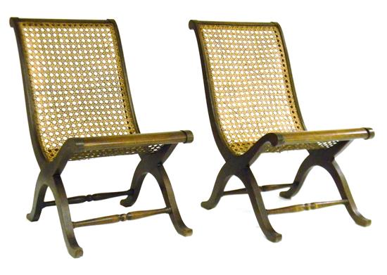 Appraisal: Pair Campeche chairs gently reclining cane chair backs and seat