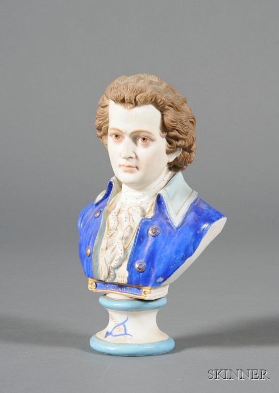 Appraisal: Small Continental Enameled Bisque Bust of Mozart late th century