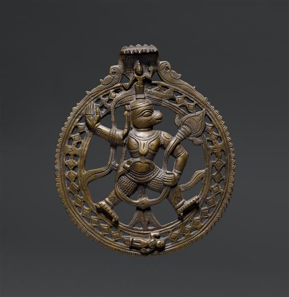 Appraisal: ROUND HANUMAN PLAQUE Indian th th c D cm Bronze