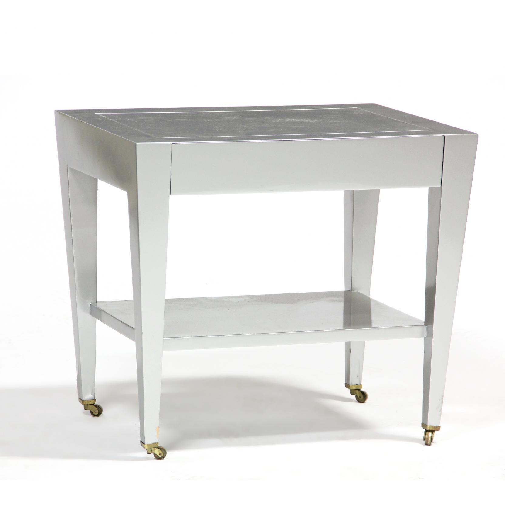 Appraisal: Donghia Silver Lacquered Modernist Side Table late th century oak