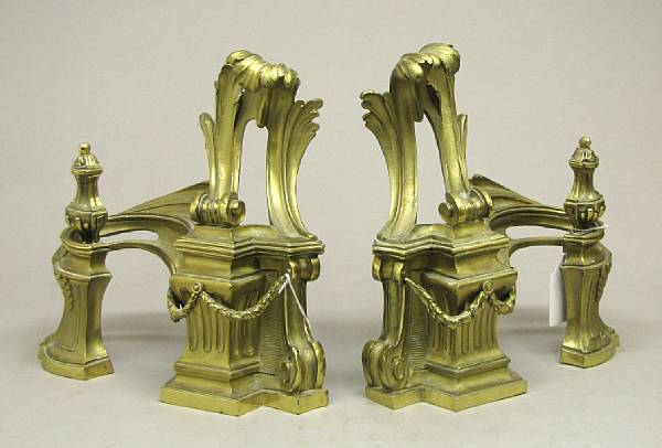 Appraisal: A pair of Louis XV style gilt bronze chenets second