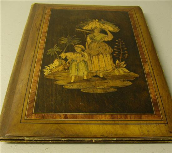 Appraisal: th Century Italian walnut and inlaid folder the cover decorated