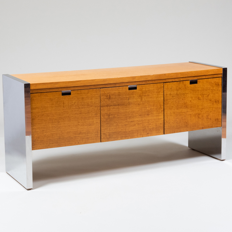 Appraisal: Pair of Robert Sprunger for Dunbar Oak and Chrome Credenzas