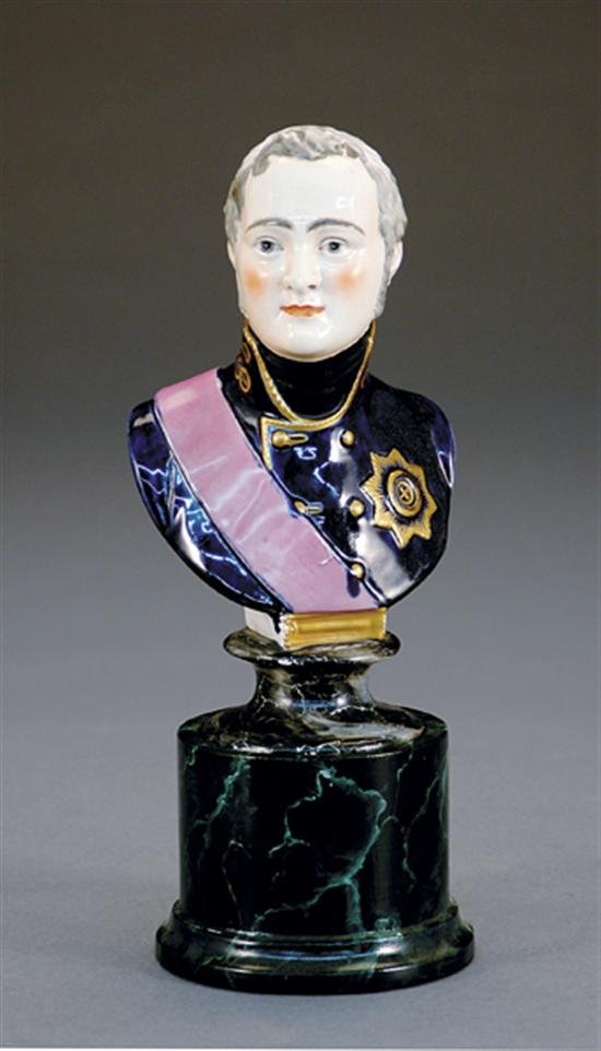 Appraisal: English earthenware Alexander I bust th centuryvibrantly colored bust on