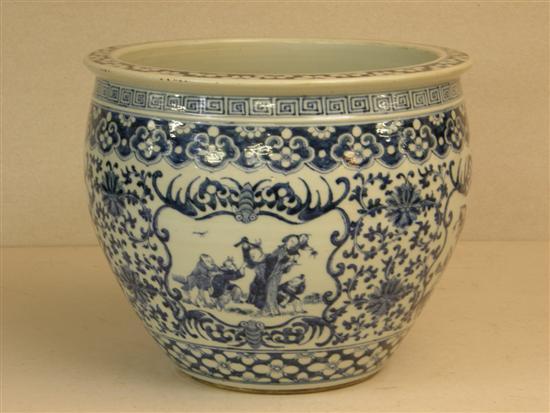 Appraisal: Chinese blue and white jardiniere th century painted with four