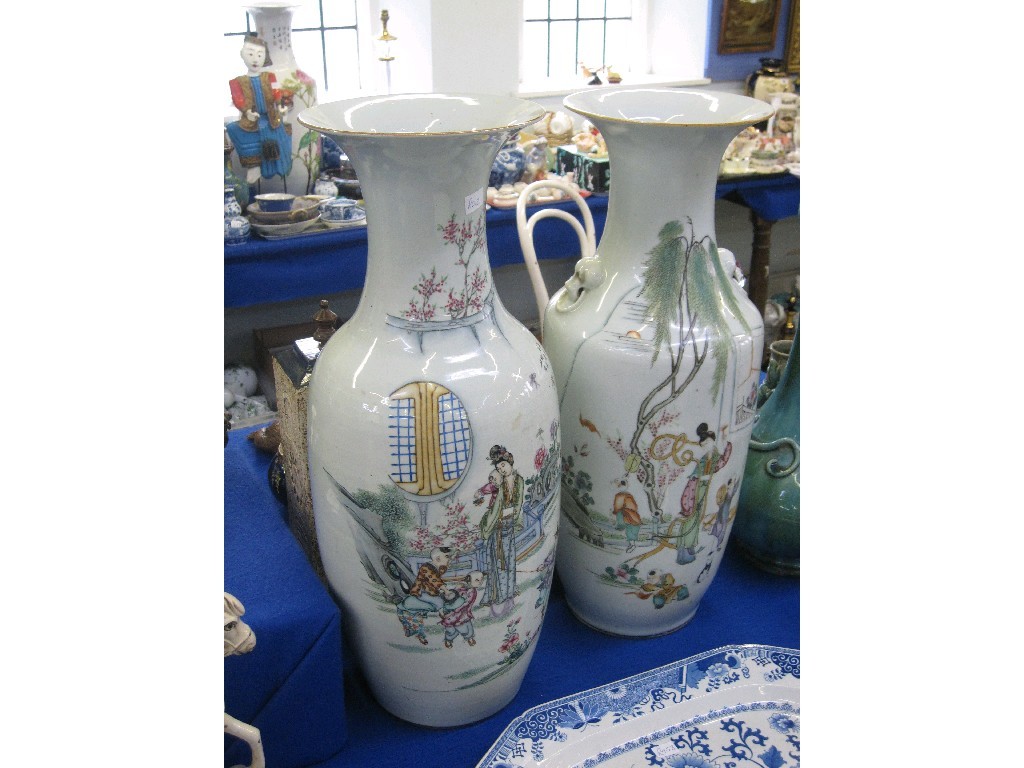 Appraisal: Two large oriental vases each decorated with a scene of