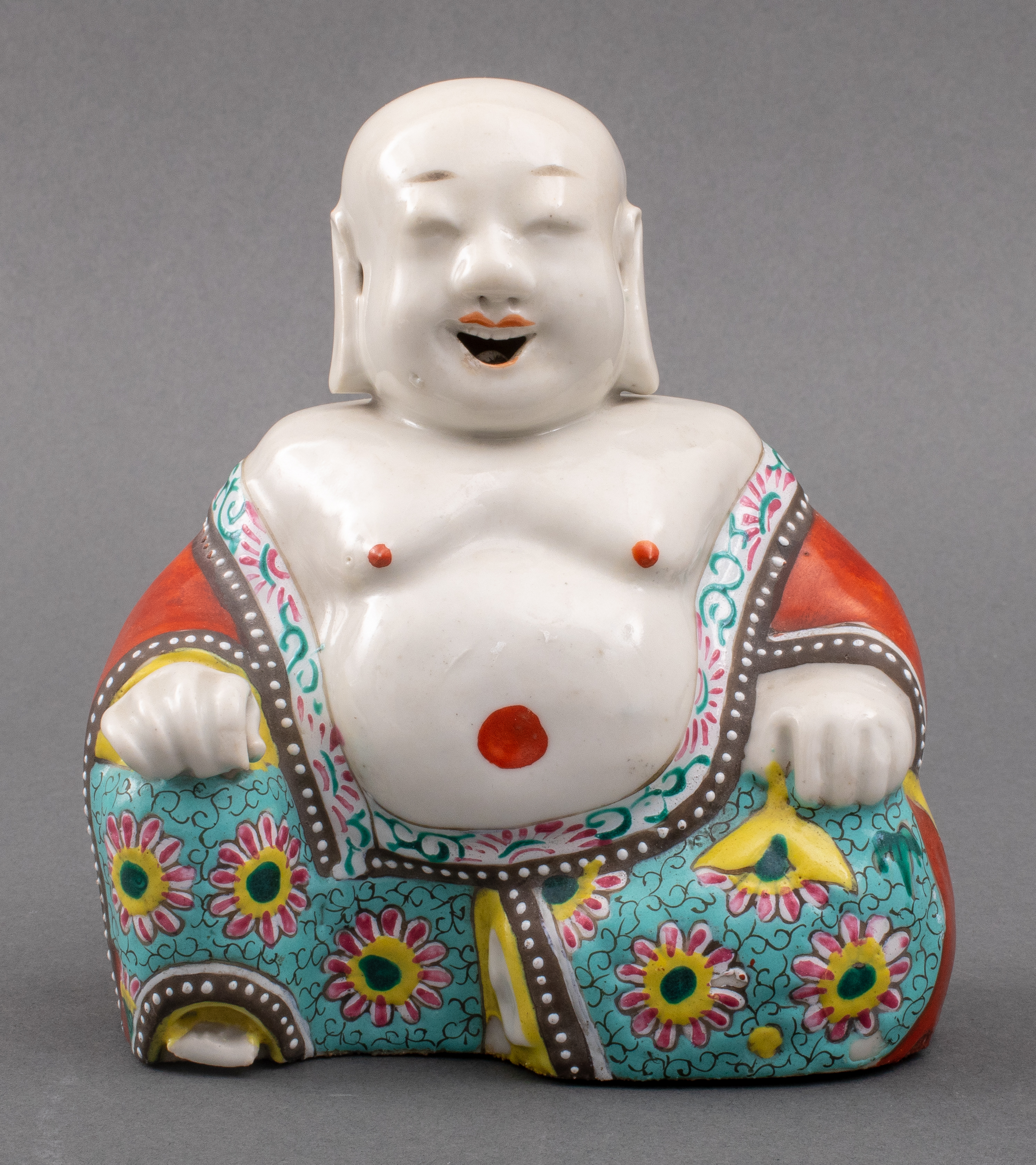 Appraisal: CHINESE FAMILLE ROSE BUDAI FIGURE CENSER TH C Chinese famille