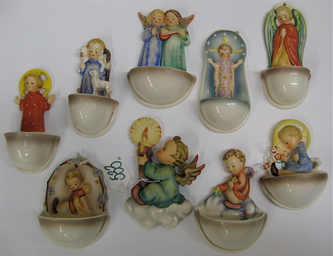 Appraisal: HUMMEL FIGURES HOLY WATER FONTS WALL PLAQUE pieces all TM-