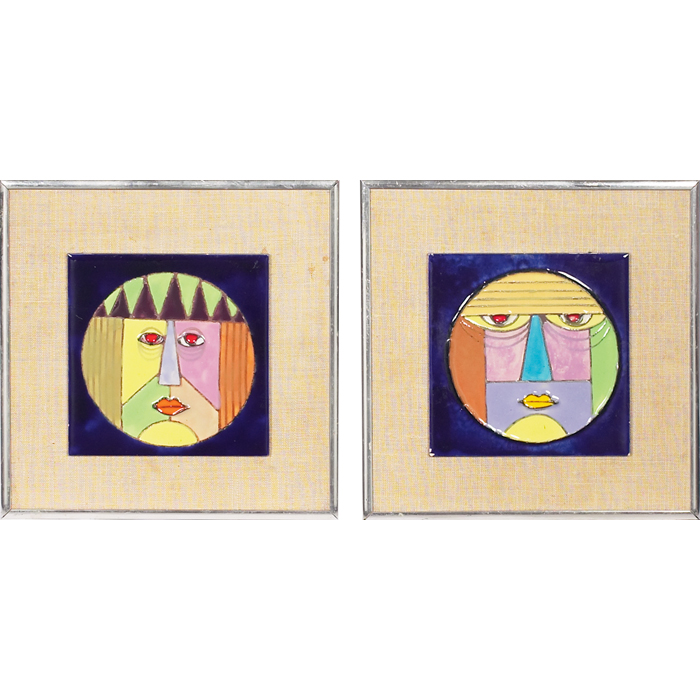 Appraisal: Harris Strong framed tiles two each -inch tile covered in