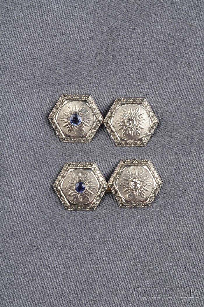 Appraisal: Sapphire and Diamond Cuff Links each set with a sapphire