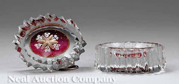 Appraisal: A Pair of French Cranberry and Clear Glass Salt Dishes