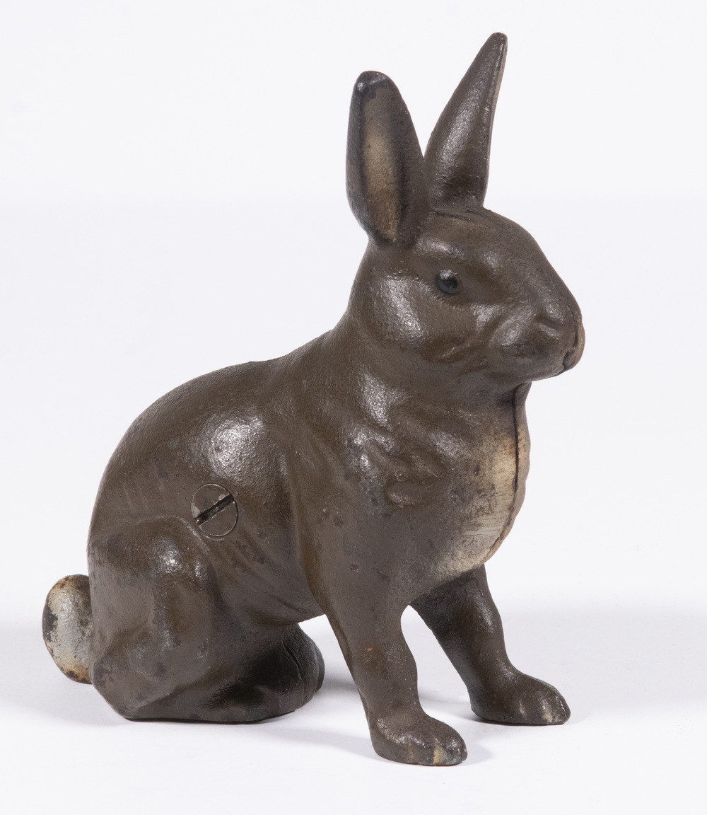 Appraisal: HUBLEY SEATED RABBIT STILL BANK Early th c Cast Iron