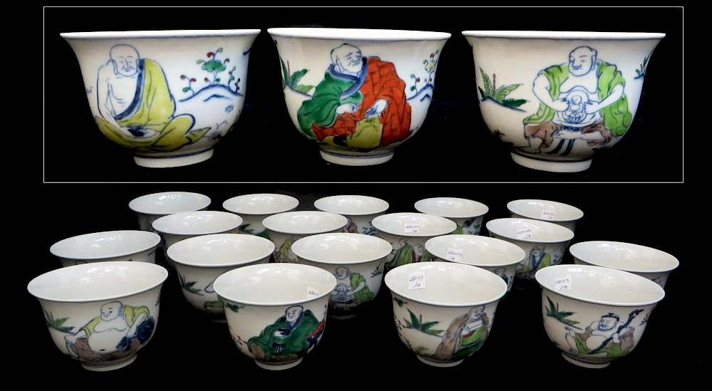 Appraisal: Eighteen Buddhas Tea Cups Collection Eighteen Buddhas Tea Cups Collection