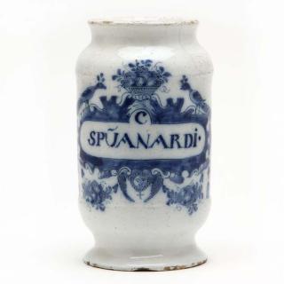 Appraisal: A Dutch Delft Drug Jar early th century the elongated