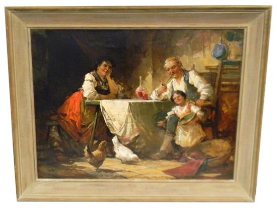 Appraisal: th C Continental School oil on canvas depicting Neapolitan genre