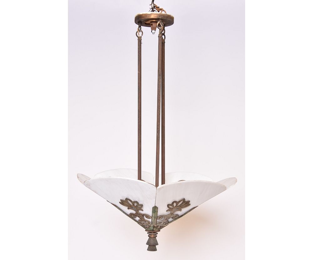 Appraisal: Continental Art Deco Chandelier Continental Art Deco brass and metal