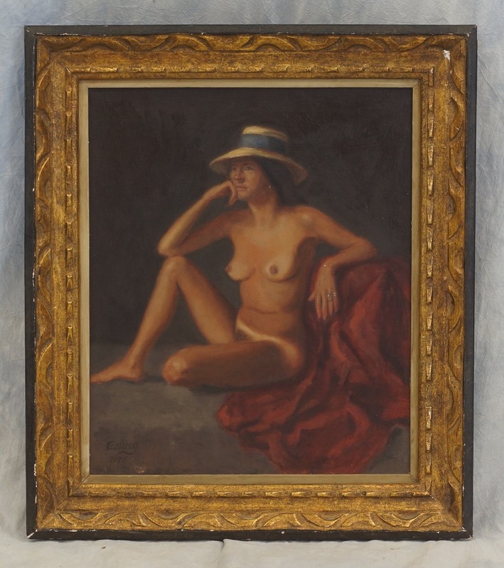 Appraisal: Bill Ewing o c Seated Nude in Hat dated x