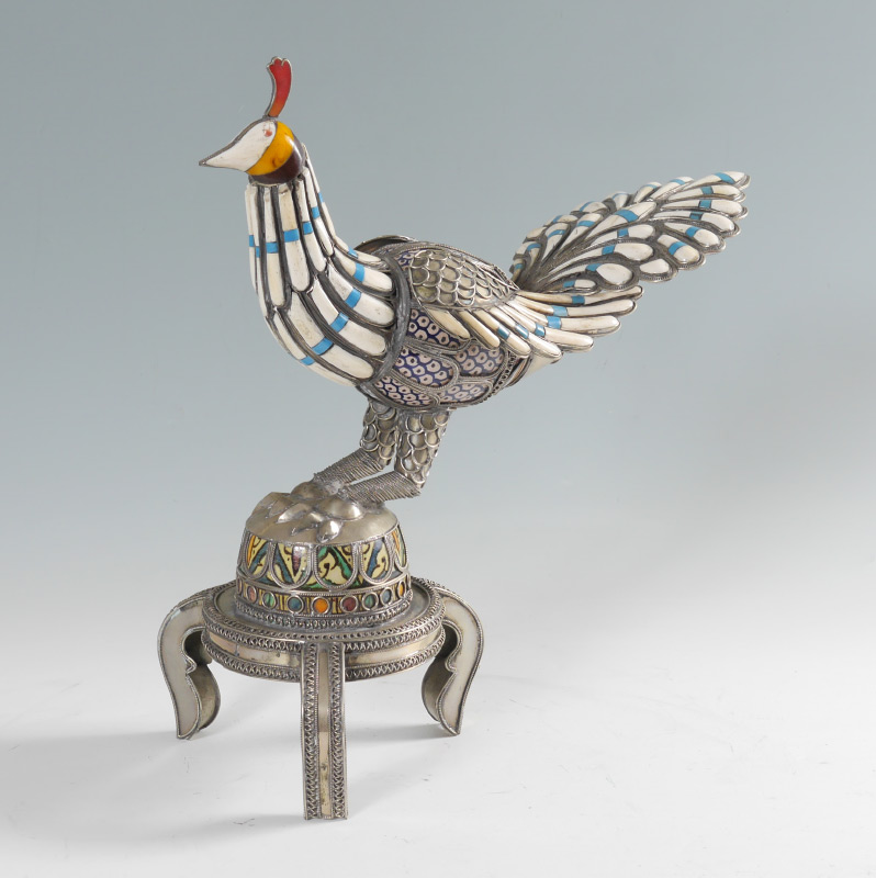 Appraisal: PERSIAN ENAMELED BONE INLAY BIRD OF PARADISE Figural bird of