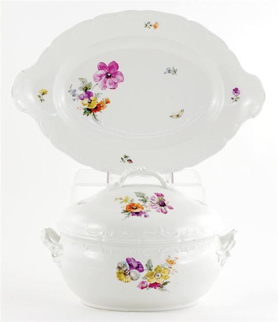 Appraisal: KPM porcelain soup tureen with platter circa - floral and