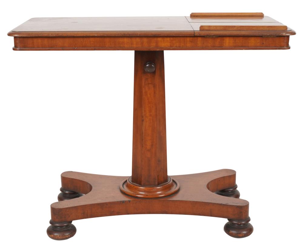 Appraisal: ENGLISH CHERRYWOOD LIBRARY TABLEthe rectangular top fitted with two hinged