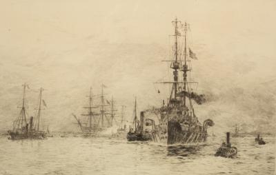 Appraisal: William L Wyllie Frigates and Tugs signed etching cm x