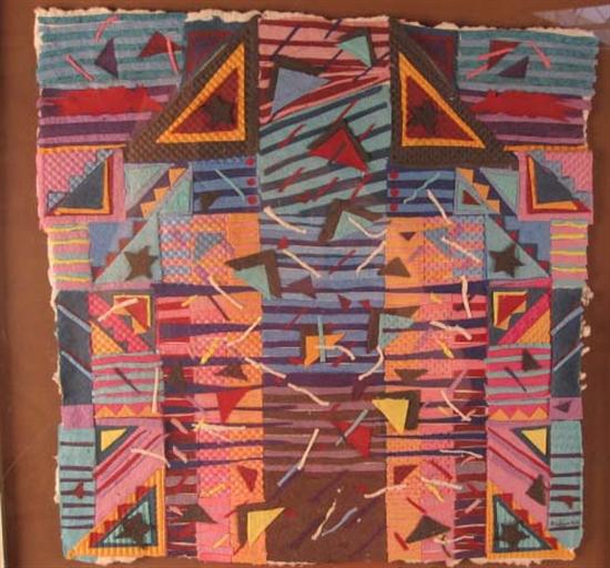 Appraisal: M Kavallik Fabric Collage Signed lower right wood and linen