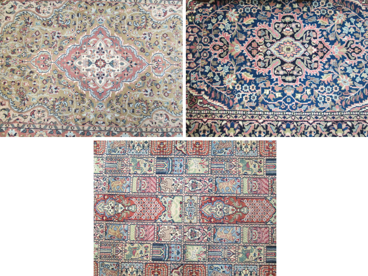 Appraisal: THREE HAND KNOTTED ORIENTAL AREA RUGS Indo-Persians two central medallion