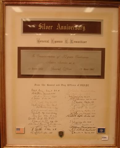 Appraisal: Autographed document celebrating Lemnitzer's years of continuous service as a