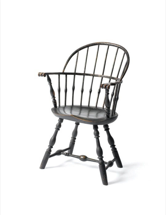 Appraisal: MASSACHUSETTS BOW-BACK WINDSOR ARMCHAIR BY WILLIAM SEAVER CIRCA - Branded