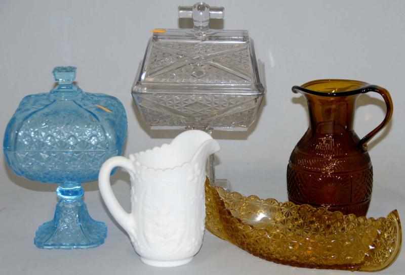 Appraisal: Lot of Pressed Glass Pieces Daisy amber celery boat Milk