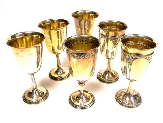 Appraisal: SILVER Six International sterling goblets marked on bottom gold finish