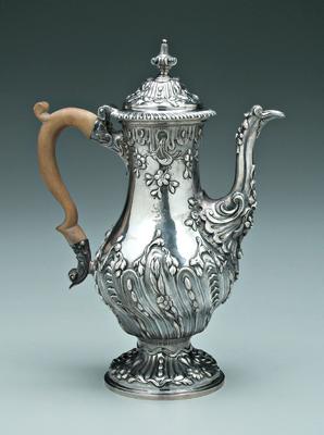 Appraisal: George III English silver coffeepot pear form body dome lid