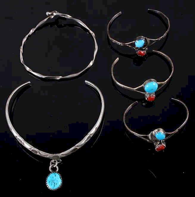 Appraisal: Collection of Navajo Silver Turquoise Bracelets Offered in this lot