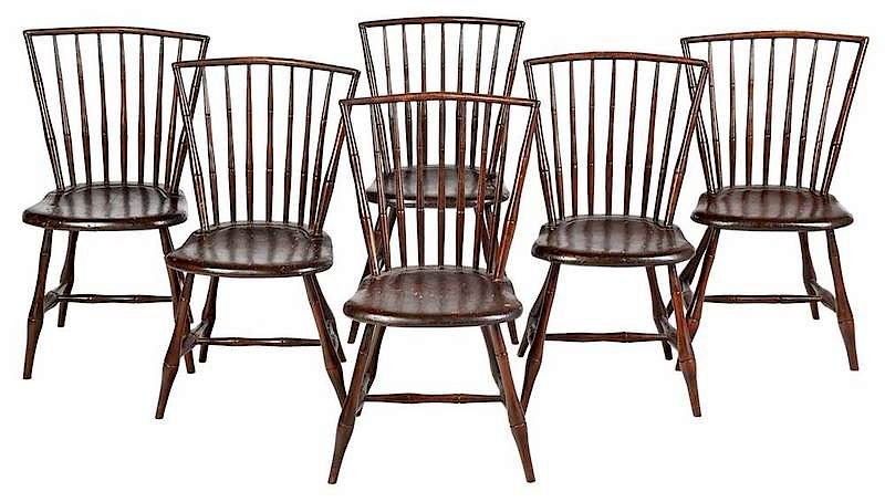 Appraisal: Set of Six Faux Bamboo Windsor Side Chairs American th