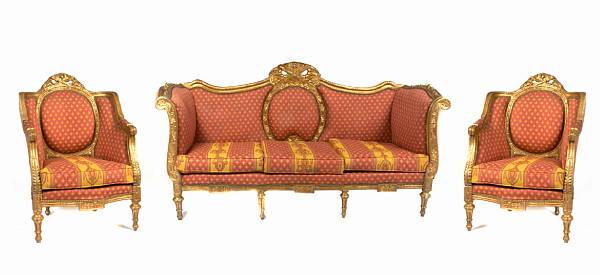 Appraisal: A Louis XVI style five piece suite of seat furniture