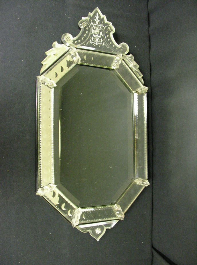 Appraisal: DECO CUT GLASS MIRROR Cut glass with beveled edges Reverse