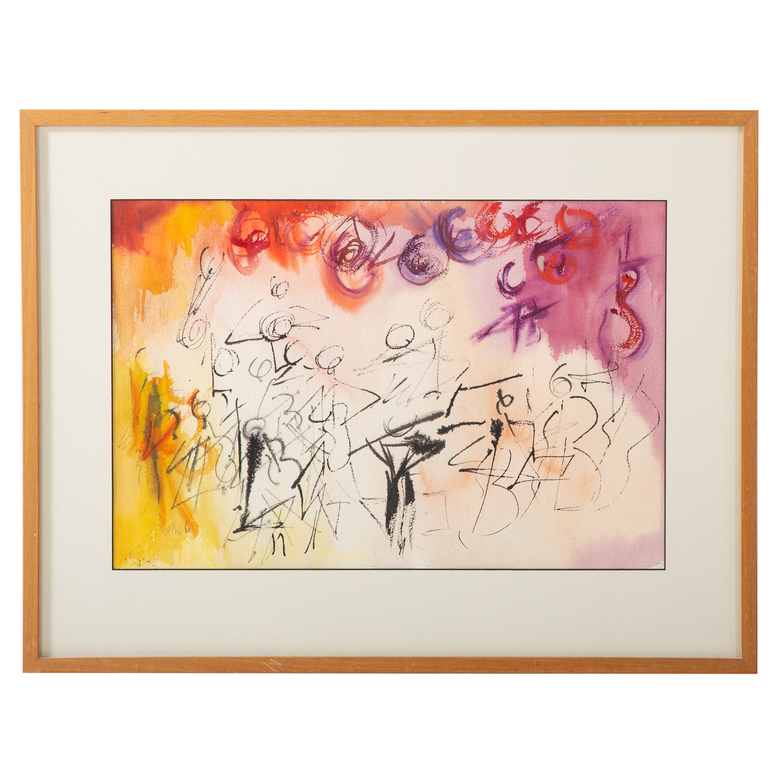 Appraisal: BARBARA KATZ ABSTRACT WITH FIGURES MIXED MEDIA American - Watercolor