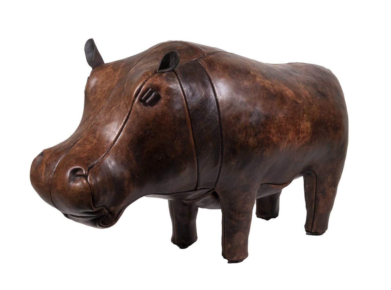 Appraisal: DMITRI OMERSA LEATHER HIPPO FOOTSTOOL Vintage Leather Upholstered Hippopotamus Form