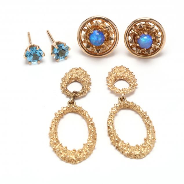 Appraisal: GOLD AND GEM-SET EARRINGS AND EARRING JACKETS To include a