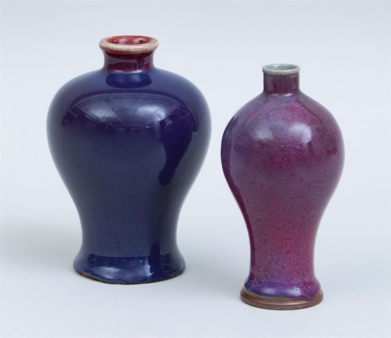 Appraisal: CHINESE FLAMB GLAZED PORCELAIN HIGH-SHOULDERED VASE AND A PURPLE-GLAZED PORCELAIN