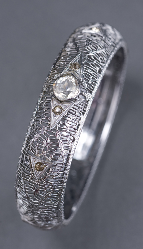 Appraisal: Art Deco bracelet known as The Pierced Bracelet Hinged filigree