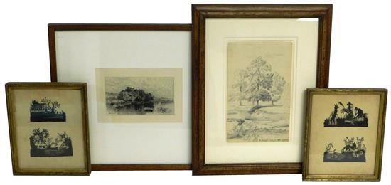 Appraisal: Four th C artworks framed under glass including etching by