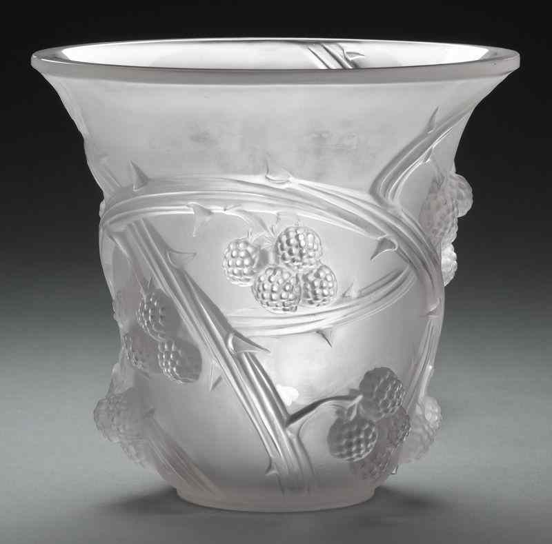 Appraisal: R Lalique ''Mures'' clear frosted glass vasehaving intertwining branches of