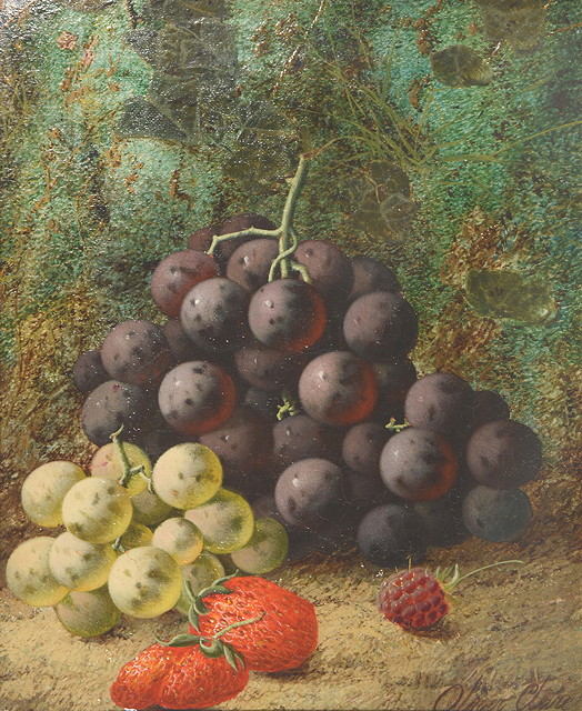 Appraisal: OLIVER CLARE - Still life - Two bunches of grapes