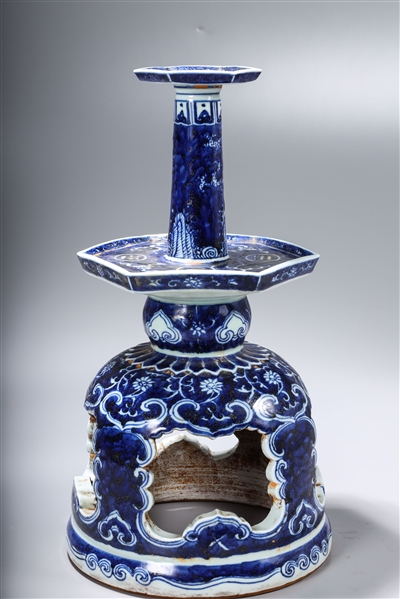 Appraisal: Chinese blue and white porcelain candle stick with floral design