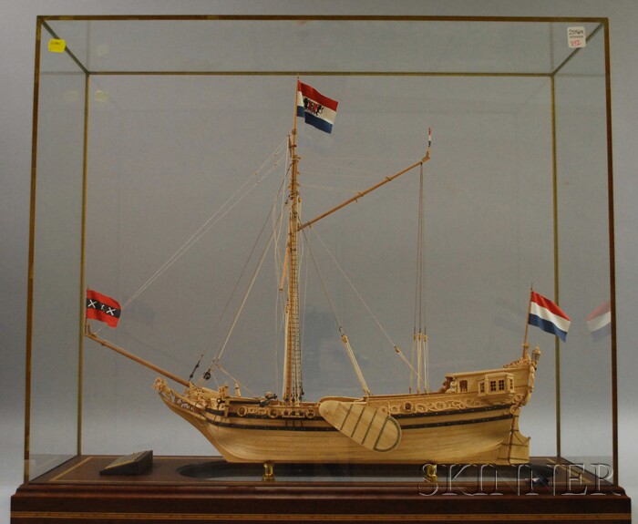 Appraisal: Cased Asian Carved Wood Ship Model Dutch Admiralty Yacht for