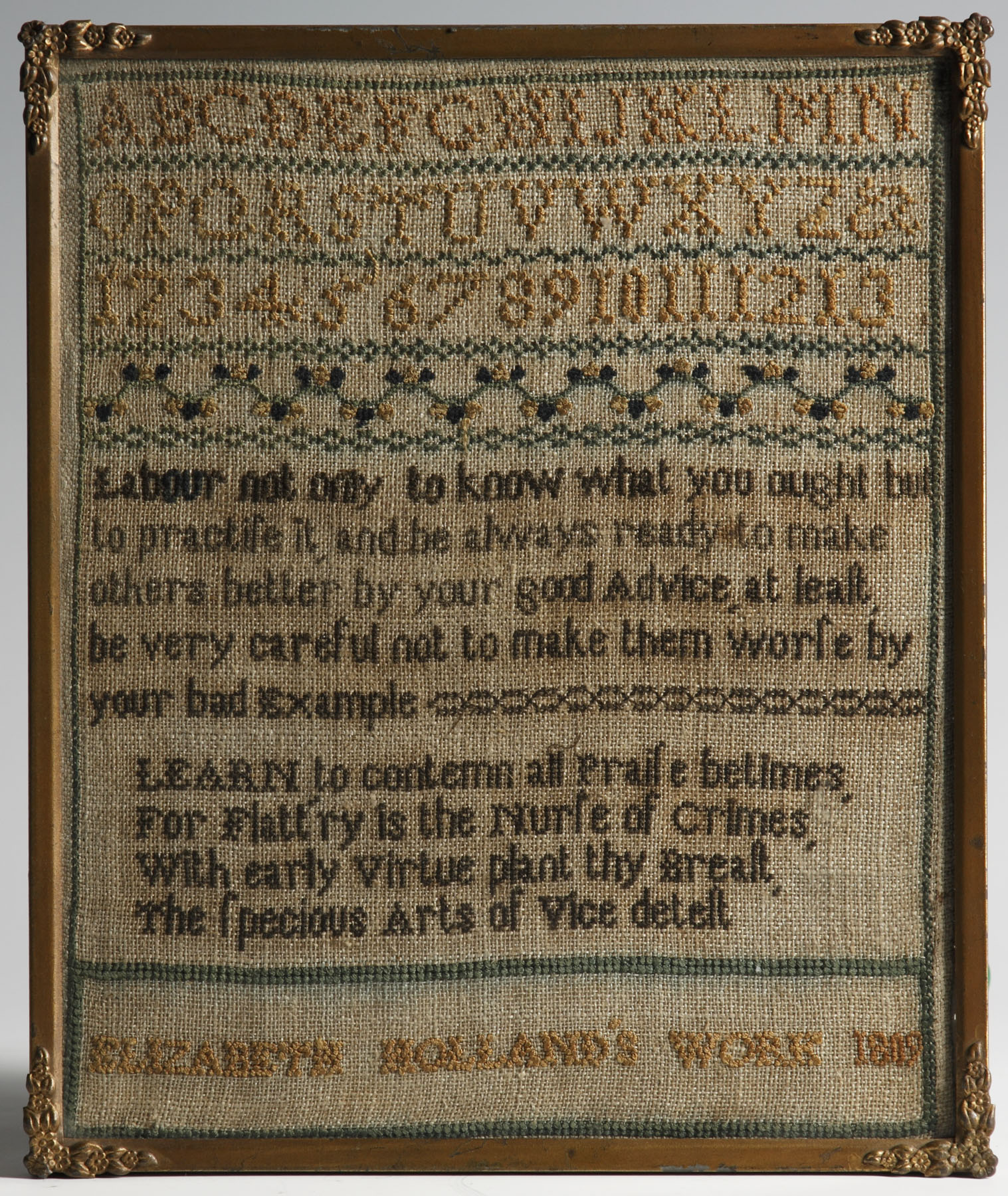 Appraisal: Alphabet Sampler Elizabeth Hollands Condition Very good Dimensions x