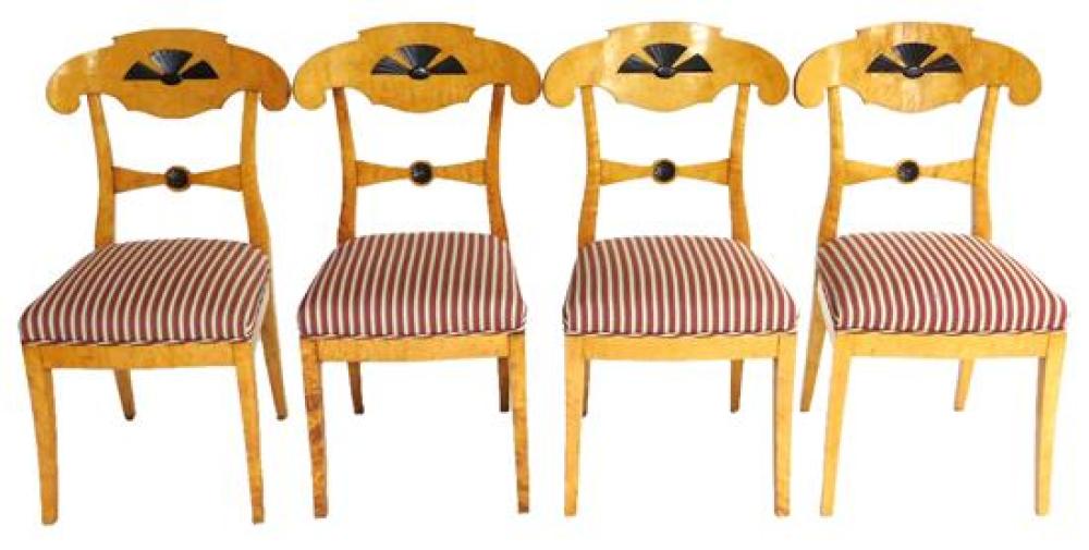 Appraisal: Six Biedermeier chairs figured maple veneer with carved and ebonized