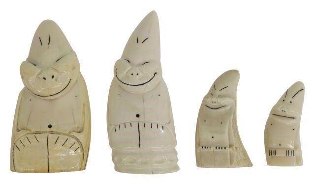 Appraisal: Inuit carved walrus teeth or tusks depicted as a smiling